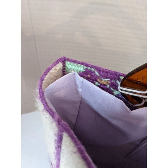 vtg handmade Needlepoint handbag tote butterfly floral lined See condition 14x10 - Picture 4 of 10